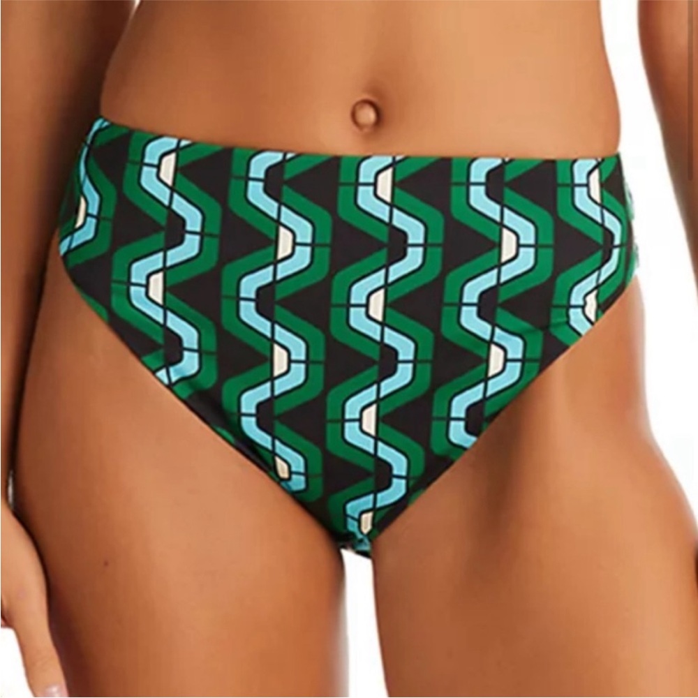 Sanctuary Geo Wave swim bikini bottom only high rise green black size M